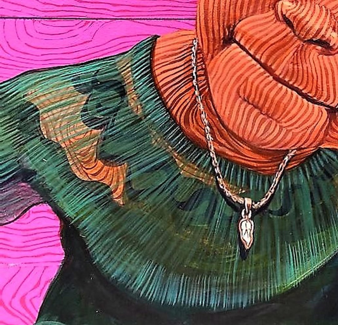 The Girl and the Bamboo 2 by Joseph Idowu | Acrylic on canvas of a girl with bamboo and a pink backg - 2