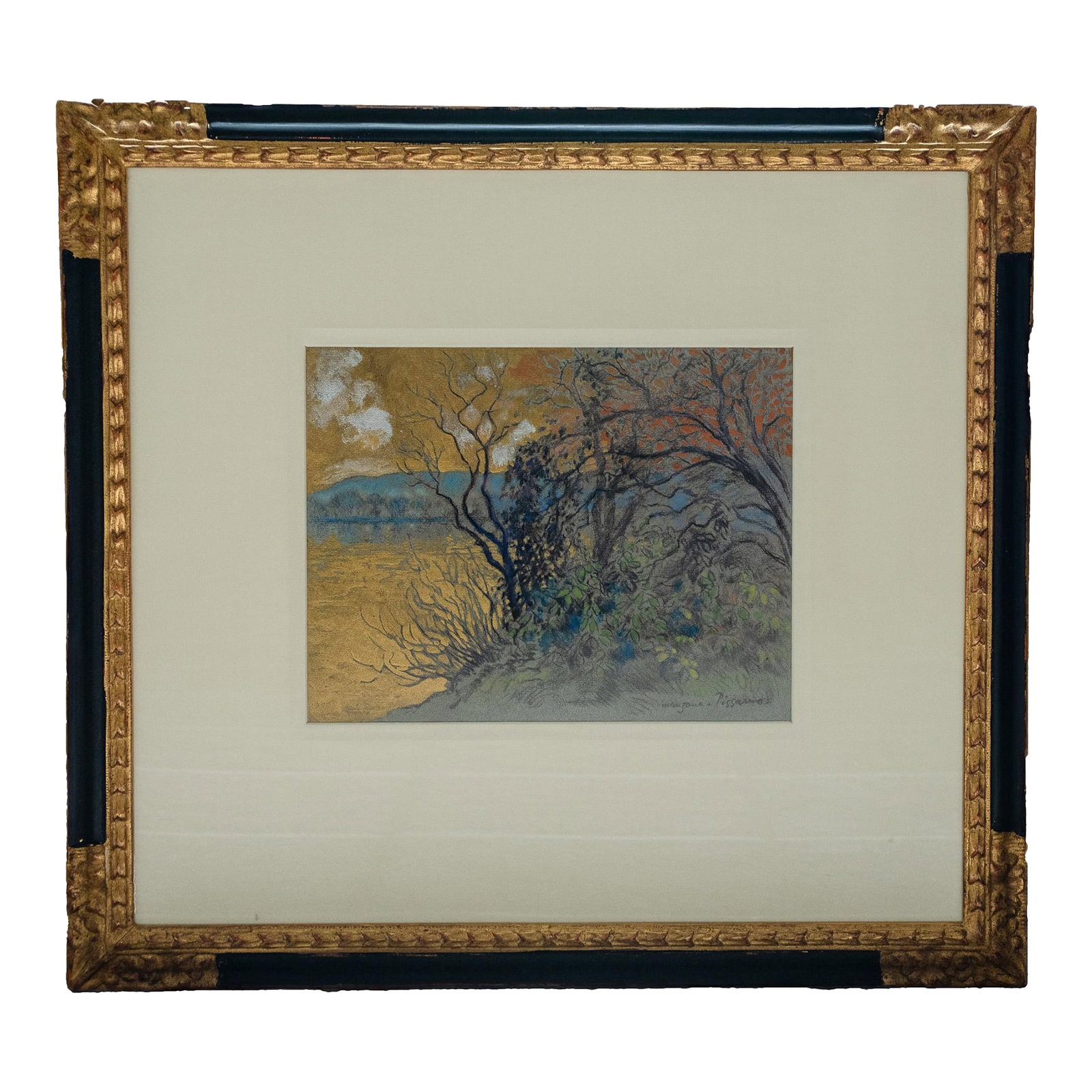 Mid 20th Century George Manzana Pissarro - Riverbank, Mixed Media (1 of 6)