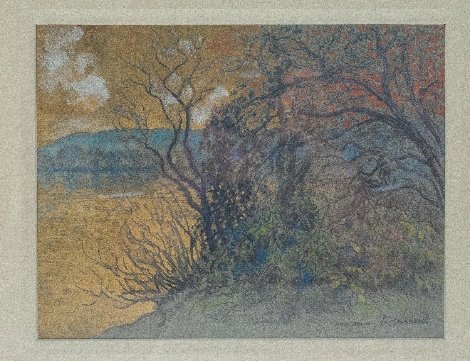 Mid 20th Century George Manzana Pissarro - Riverbank, Mixed Media - 2