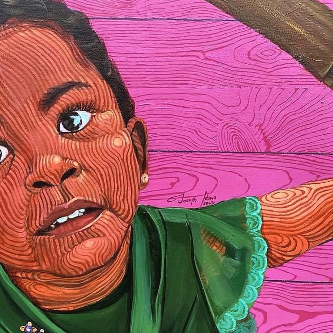 The Girl and the Bamboo 1 by Joseph Idowu | Acrylic on canvas Portrait of a girl with bamboo. - 2