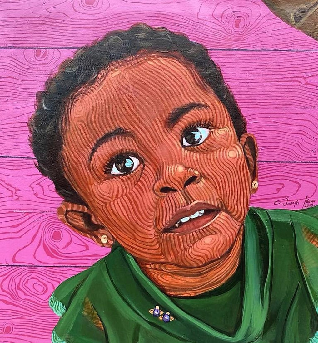 The Girl and the Bamboo 1 by Joseph Idowu | Acrylic on canvas Portrait of a girl with bamboo. - 4