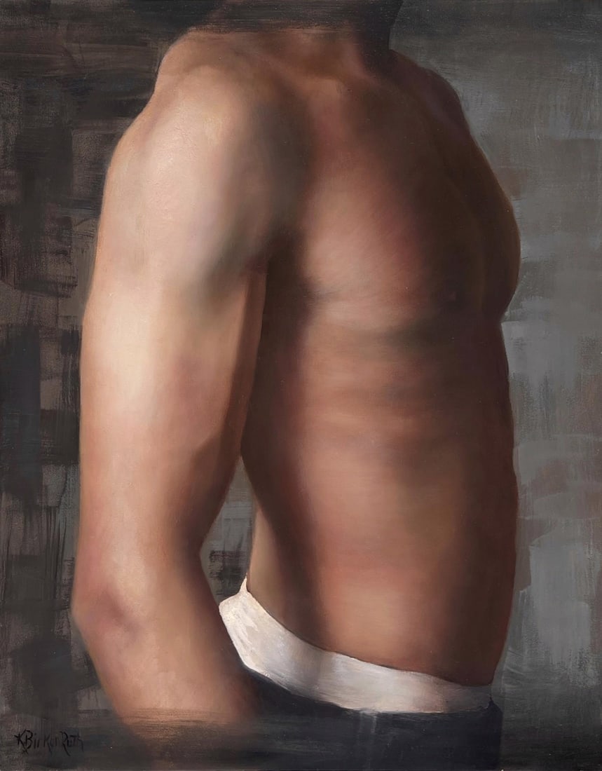 Adam by Kelly Birkenruth | Oil on Panel Portrait of a male figure's torso. - 2