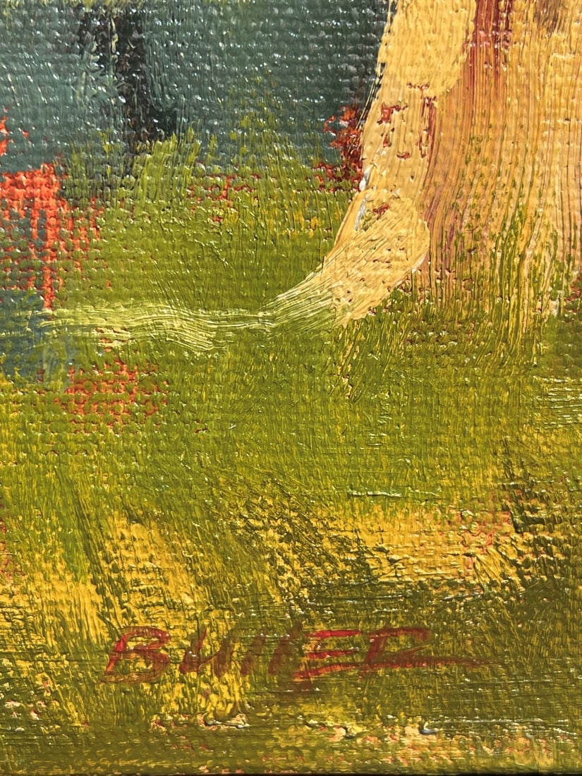 Working Tractor by Samantha Buller | Oil Painting of a red tractor in a grassy landscape. - 4
