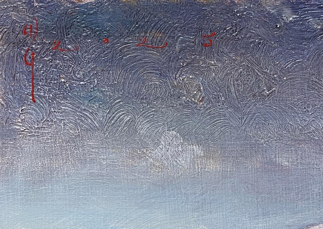 Sangre de Cristo Mountains by Diego Glazer | Oil on Board Landscape with mountains and buildings - 2