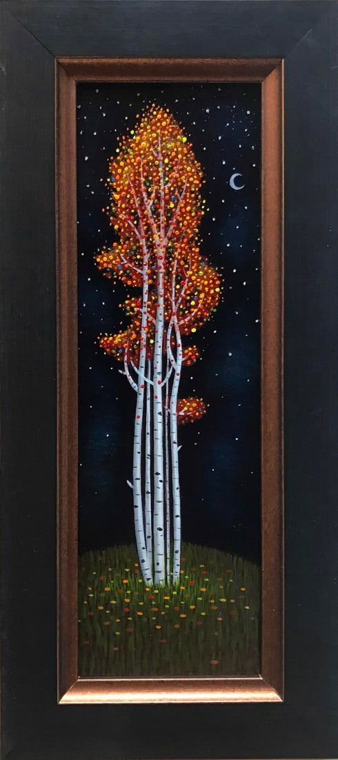 Untitled IV by Thane Gorek | Oil on Board Autumn trees with colorful leaves against a night sky - 2