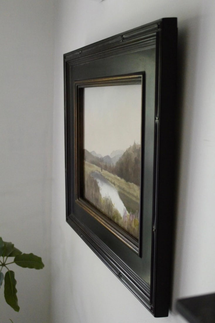 A Kind of Paradise by Mo Myra | Watercolor on Paper Landscape with a Pond and Mountains - 3
