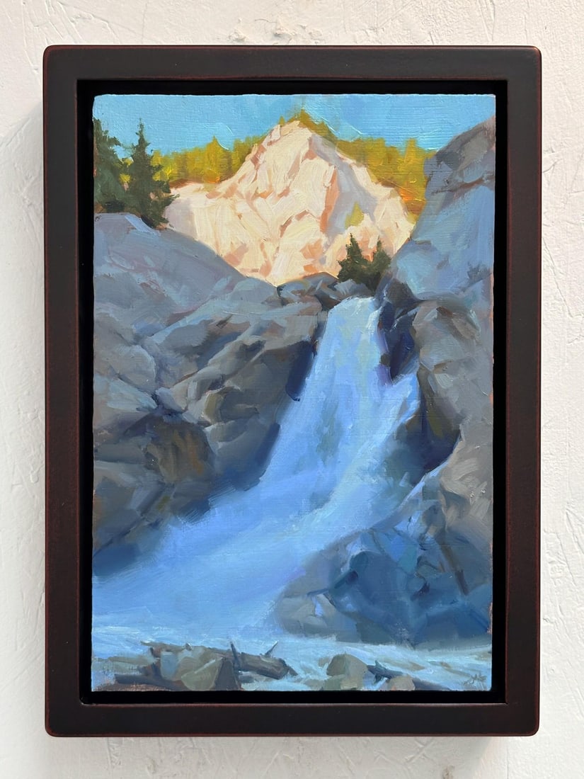Emanation by Judd Mercer | Oil on Wood Panel Waterfall cascading over rocks with trees in background - 2