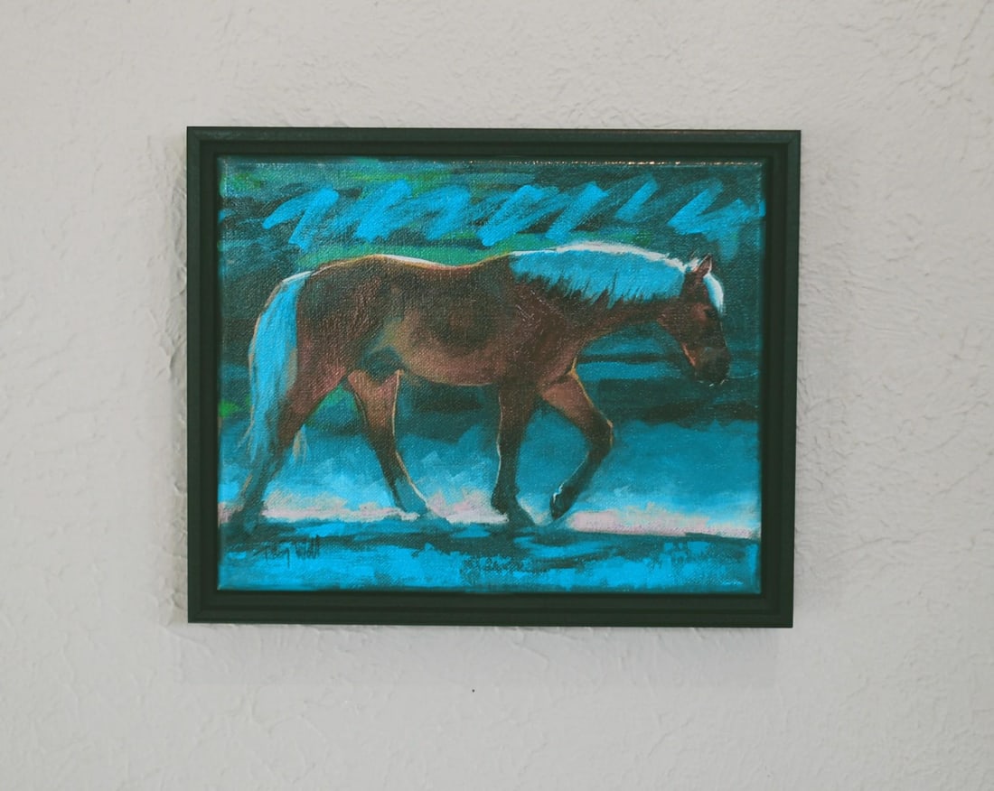 Lunar Eclipse by Tracy Wall | Mixed Media on Canvas Horse walking in a blue-toned landscape. - 2