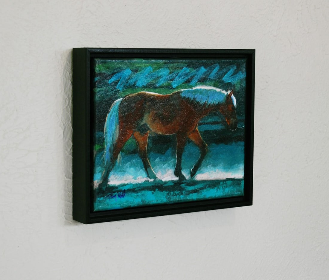 Lunar Eclipse by Tracy Wall | Mixed Media on Canvas Horse walking in a blue-toned landscape. - 3