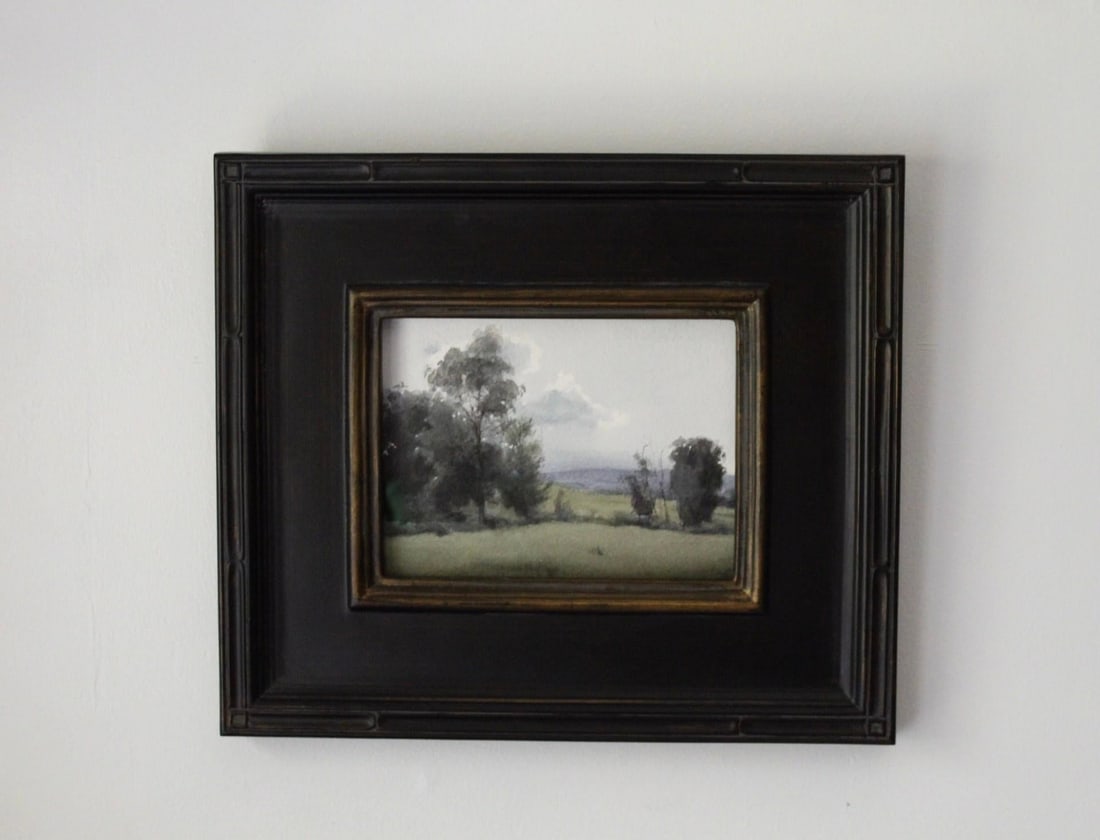 Summer Greens by Mo Myra | Watercolor on Paper Landscape with Trees and Fields - 2