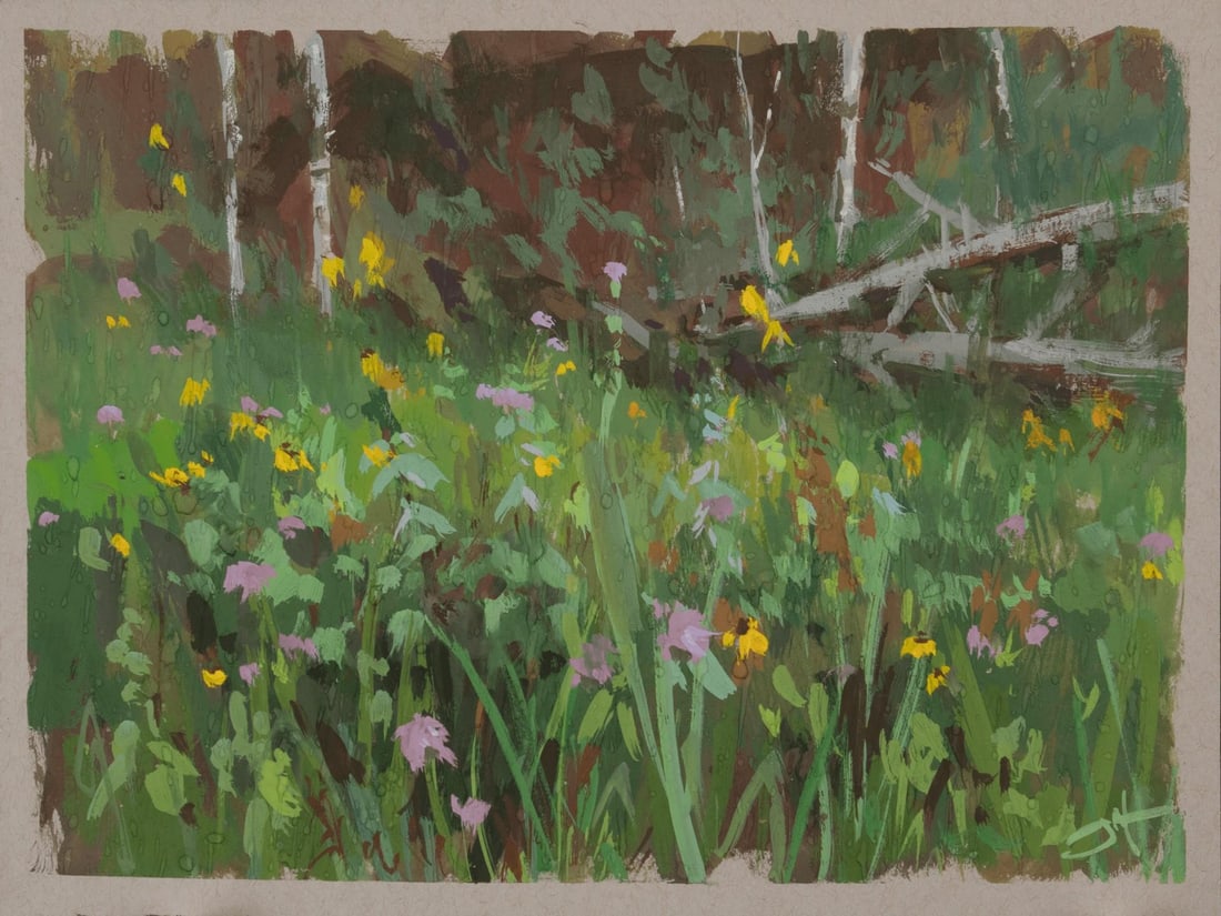 Flowers, Showers by Judd Mercer | Gouache On Paper Floral landscape with various wildflowers. (1 of 5)