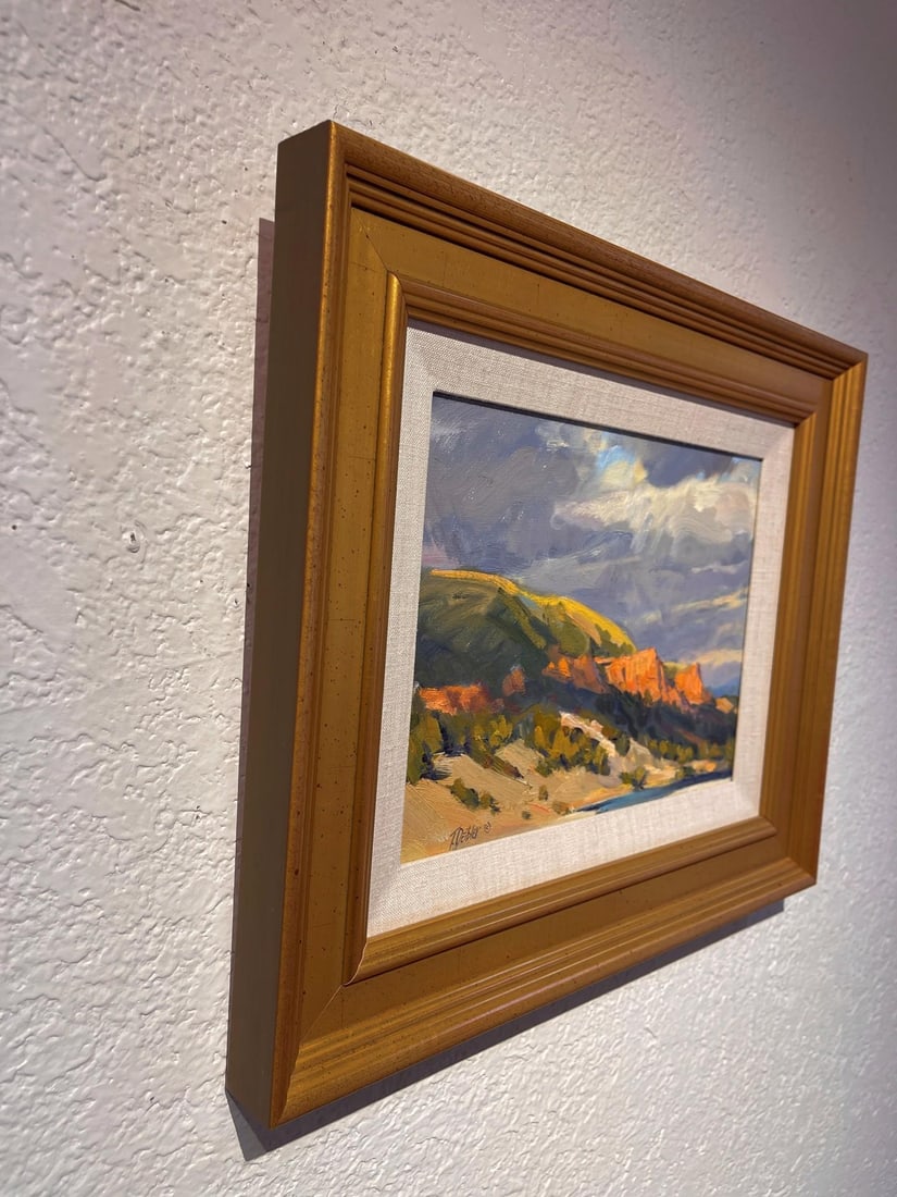 Red Cliffs by Tim Deibler | Oil Painting of red cliffs under a cloudy sky - 3