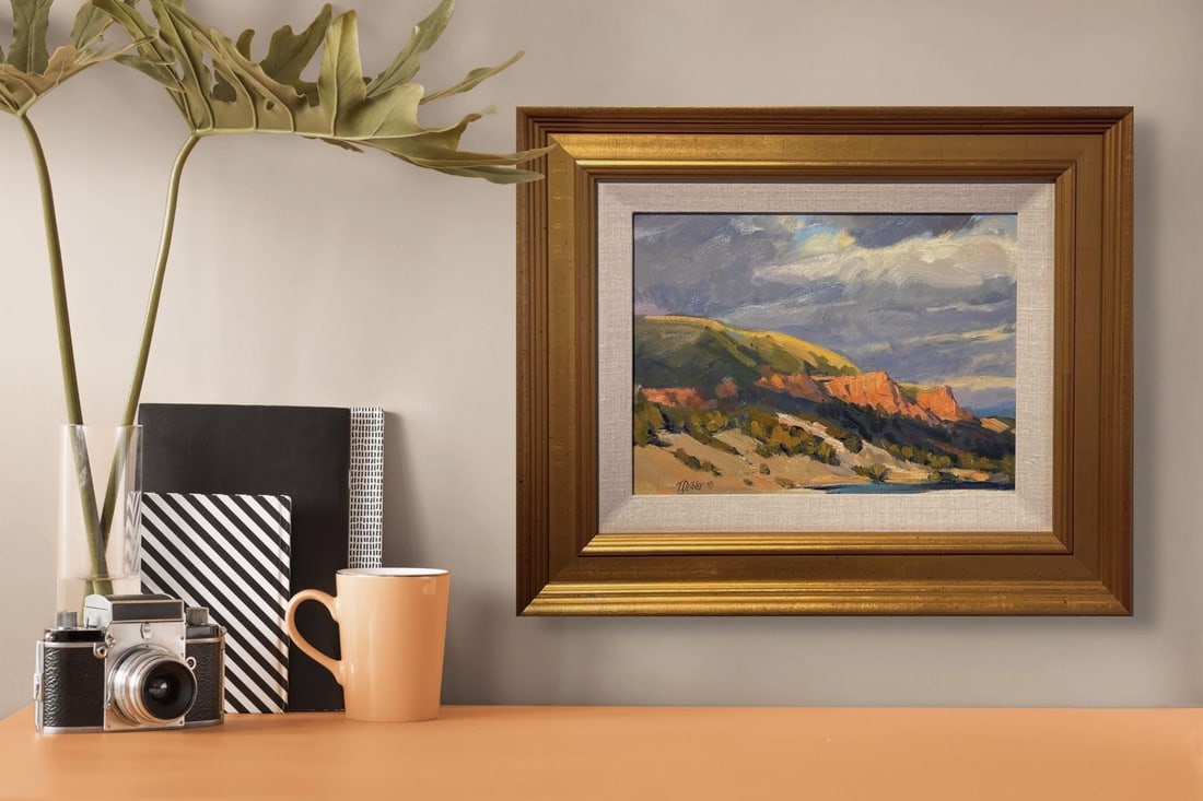 Red Cliffs by Tim Deibler | Oil Painting of red cliffs under a cloudy sky - 4