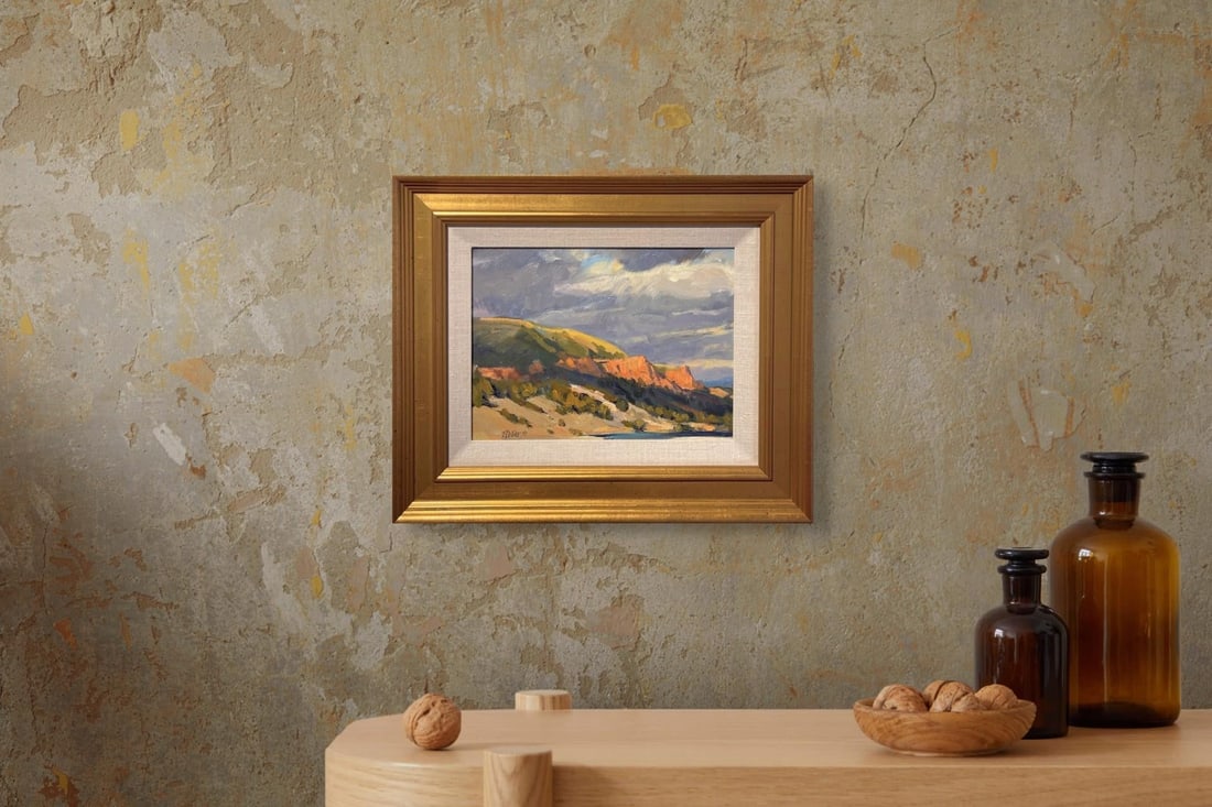 Red Cliffs by Tim Deibler | Oil Painting of red cliffs under a cloudy sky - 5