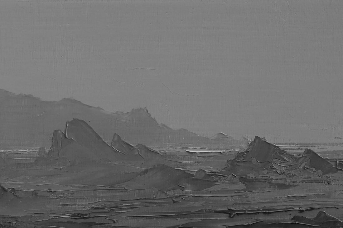 Panpandemic by Todd Carpenter | Oil on Board Landscape with mountains and a gray sky - 2