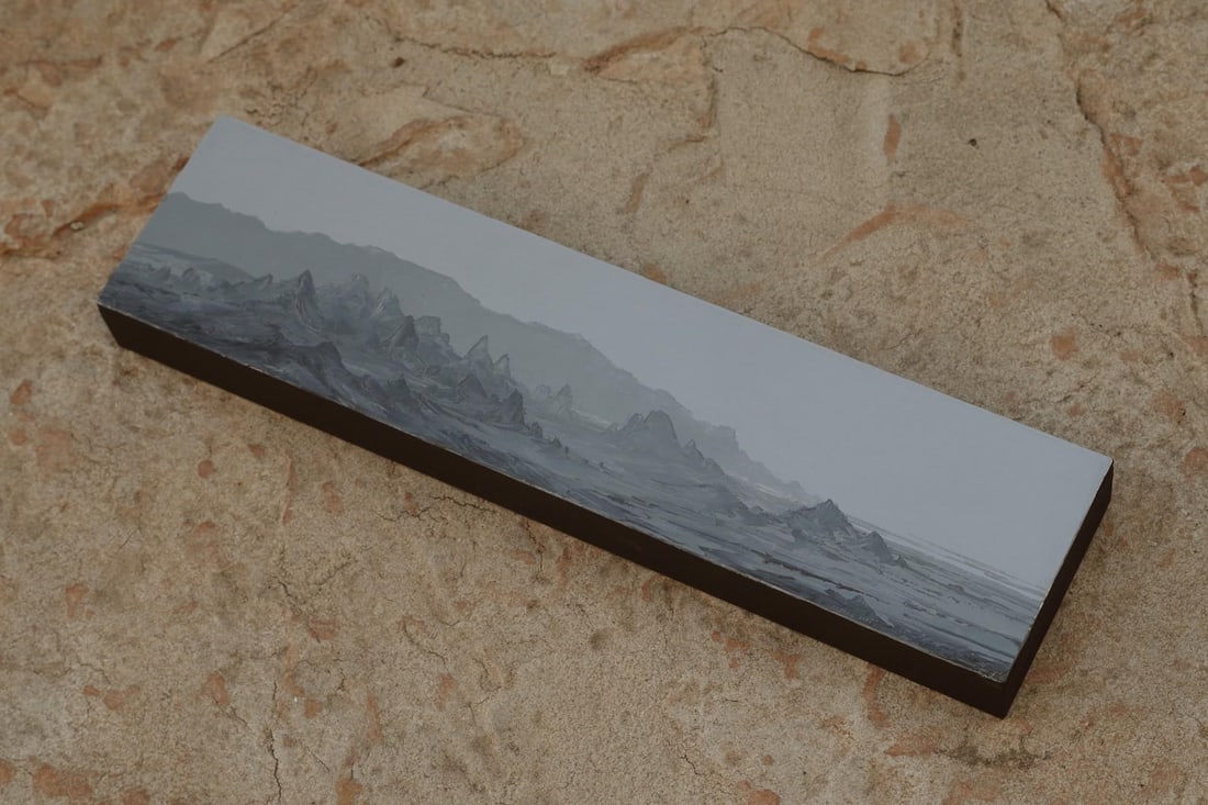 Panpandemic by Todd Carpenter | Oil on Board Landscape with mountains and a gray sky - 3