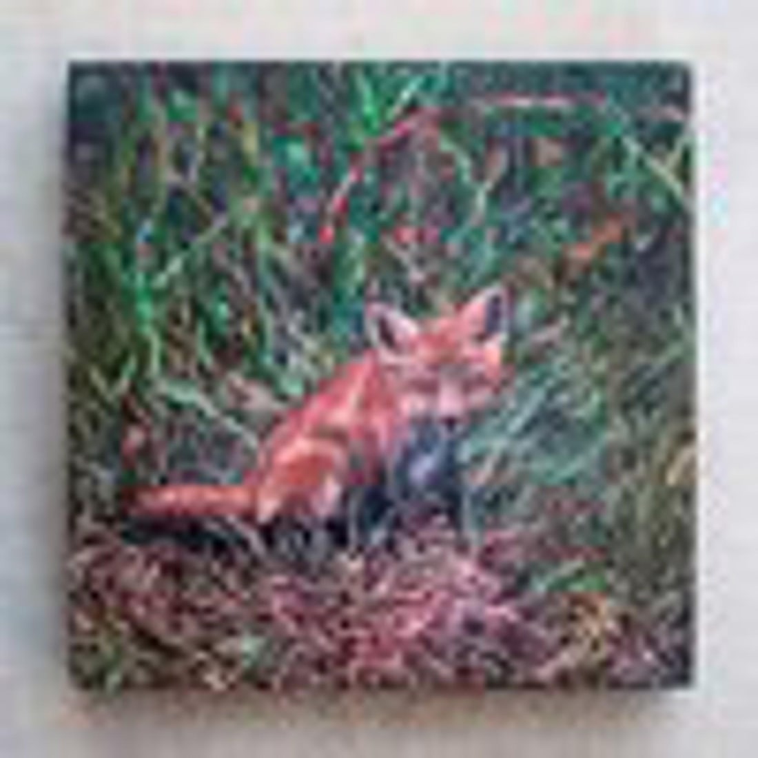 Bingo by Carrie Goller | Oil on Wood Panel Painting of a fox in grass - 2