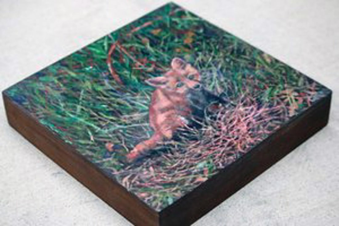 Bingo by Carrie Goller | Oil on Wood Panel Painting of a fox in grass - 3