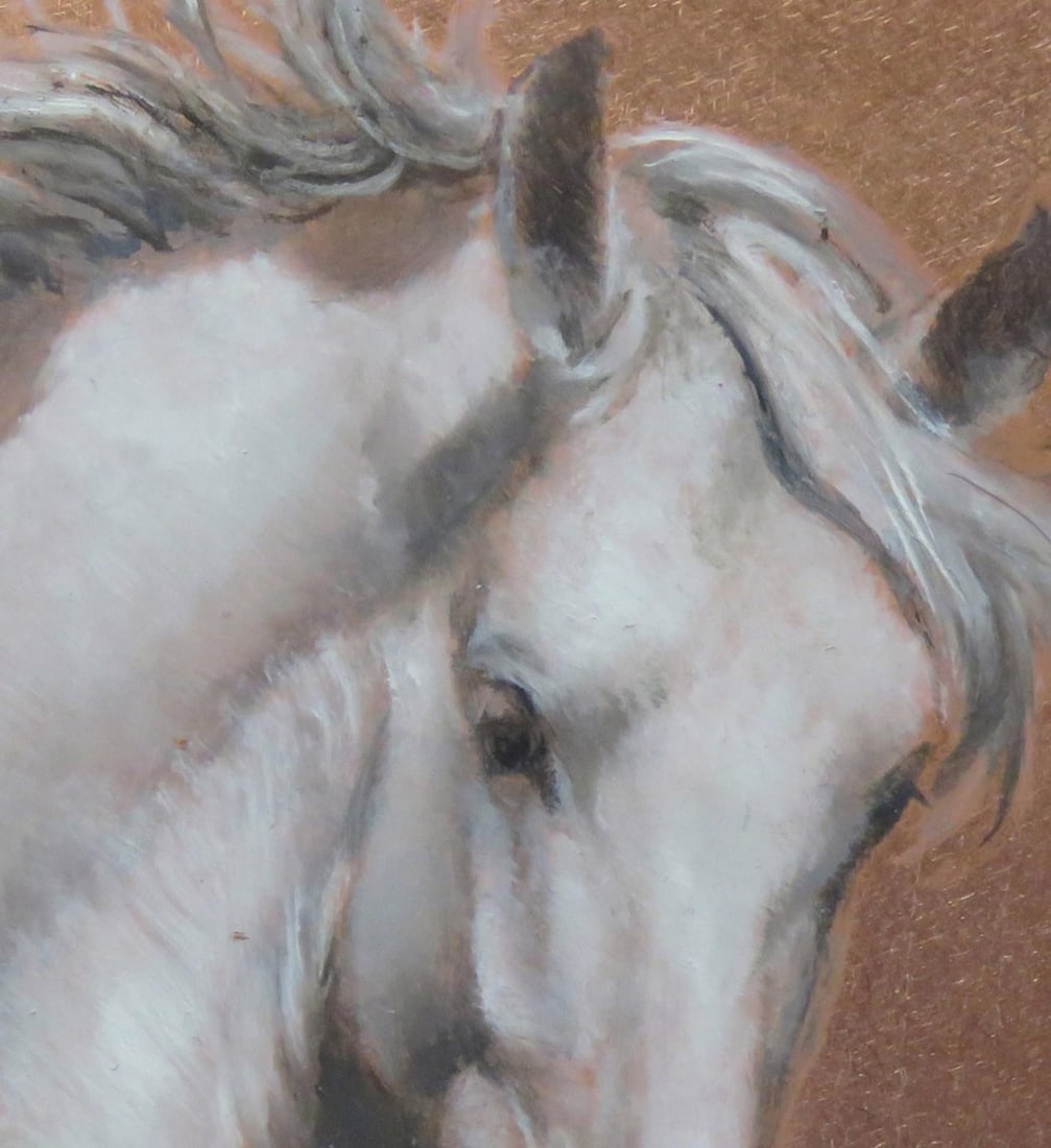 A Willing Spirit #7 by Barbara Fox | Oil on Copper Painting of a white horse head - 3