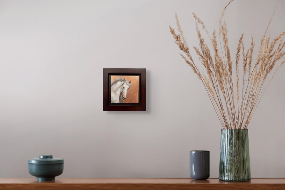 A Willing Spirit #7 by Barbara Fox | Oil on Copper Painting of a white horse head - 5