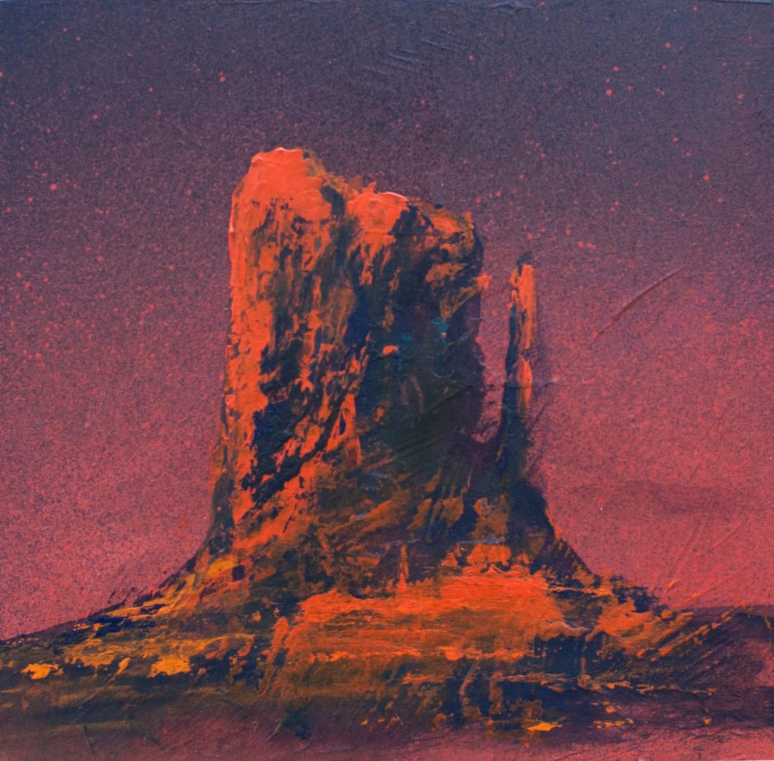 Untitled 2 by Jody Fallon | Acrylic on Wood Panel of a red rock formation at sunset - 2