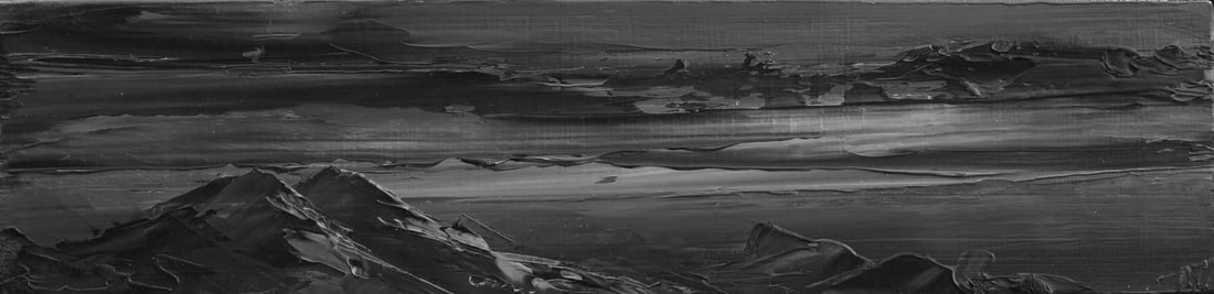 The Belt Tightened by Todd Carpenter | Oil on board Abstract landscape with mountains and clouds. - 2