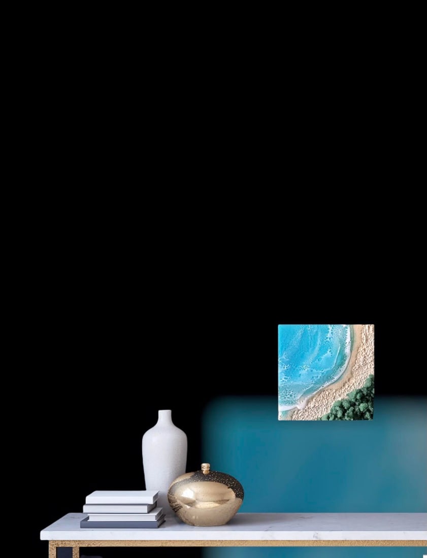 Here on the Beach #2 by Ana Hefco | Mixed Media on Wood Ocean waves and sandy beach scene - 2