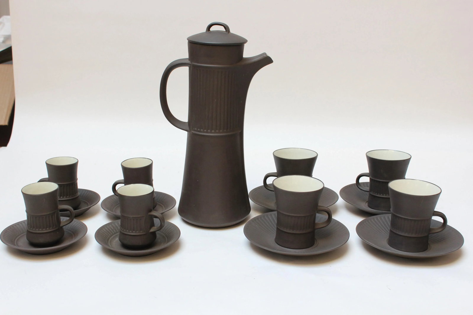 Early Jens Quistgaard for Dansk Flamestone Coffee Pot With Mugs and Demitasses - 13