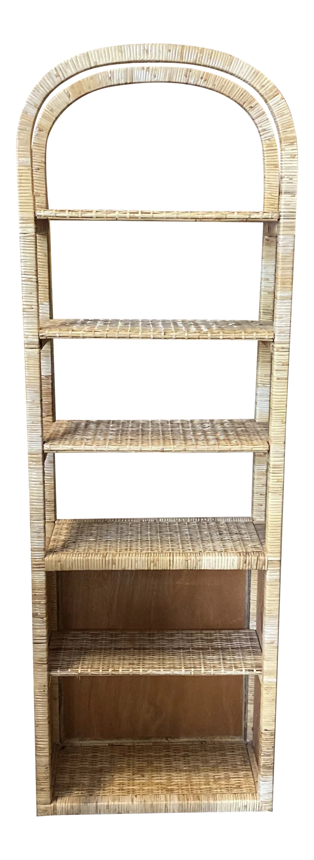 1970s Boho Chic Tall Thin Wicker Etagere