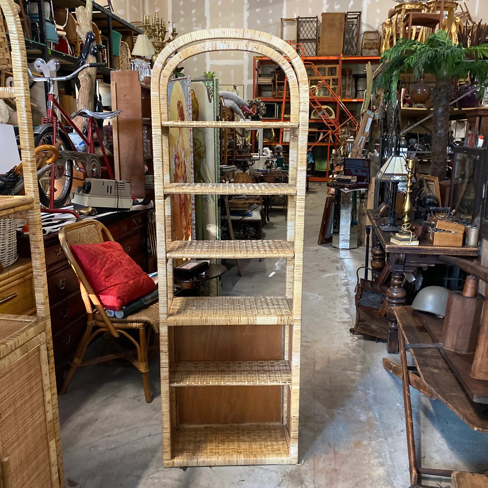 1970s Boho Chic Tall Thin Wicker Etagere - 2