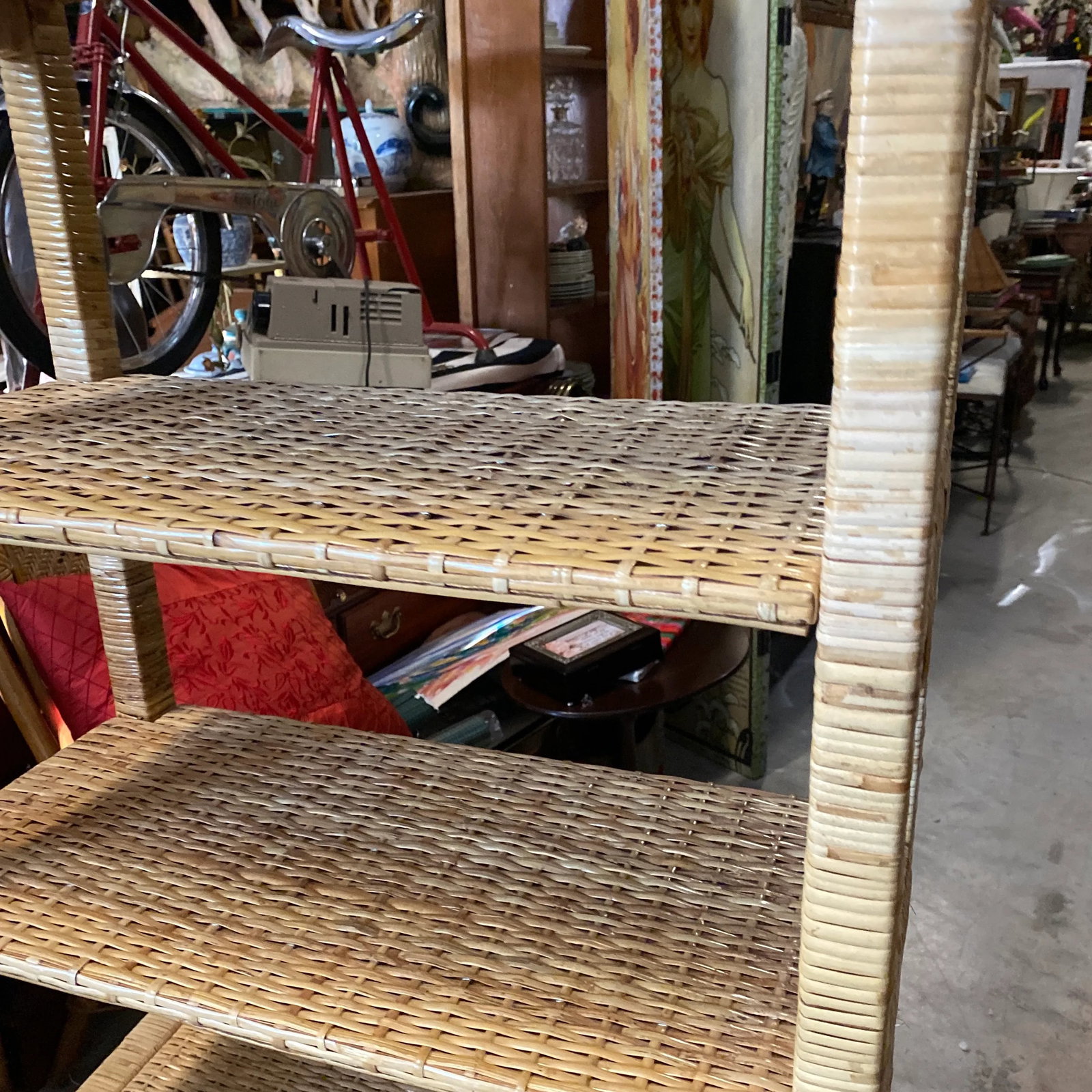 1970s Boho Chic Tall Thin Wicker Etagere - 3