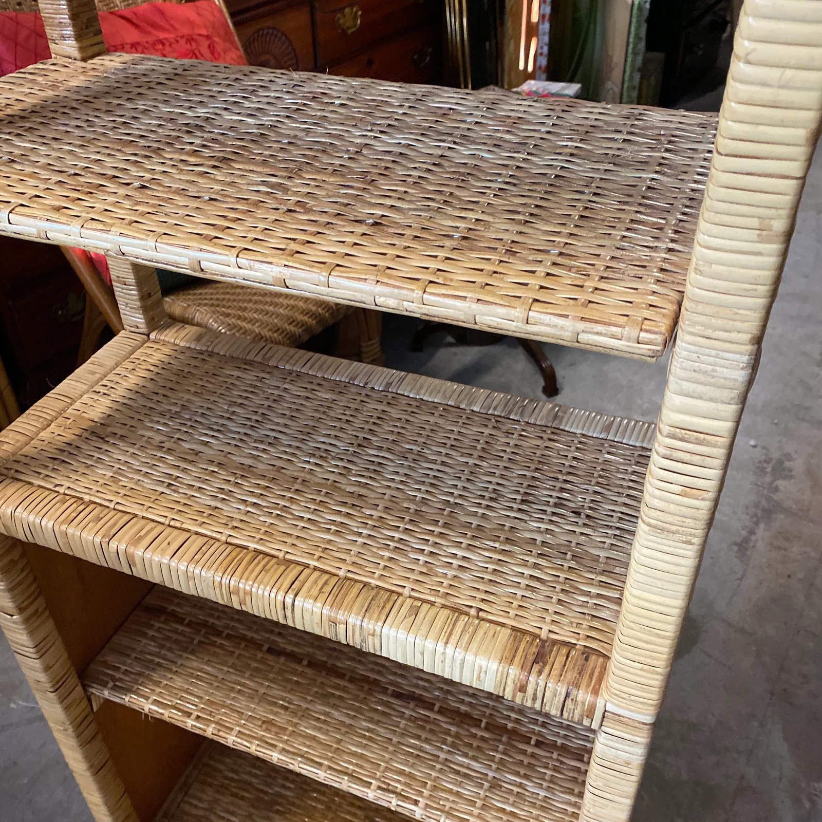 1970s Boho Chic Tall Thin Wicker Etagere - 4