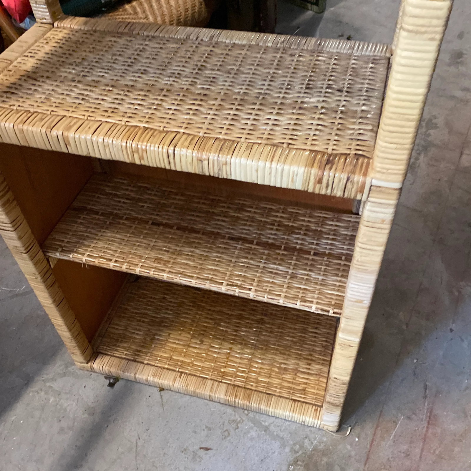 1970s Boho Chic Tall Thin Wicker Etagere - 5