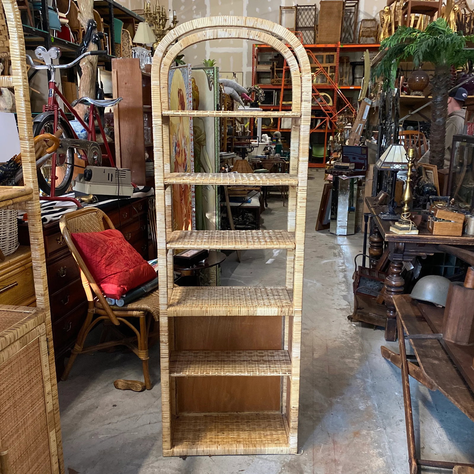 1970s Boho Chic Tall Thin Wicker Etagere - 7
