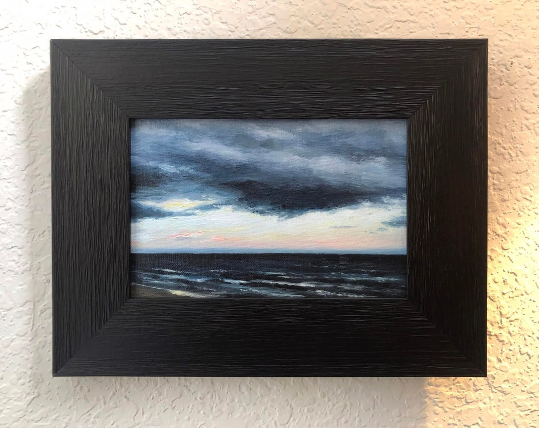 Storm by Barbara Hack | Oil on canvas panel Dark clouds over a turbulent sea at sunset. - 2
