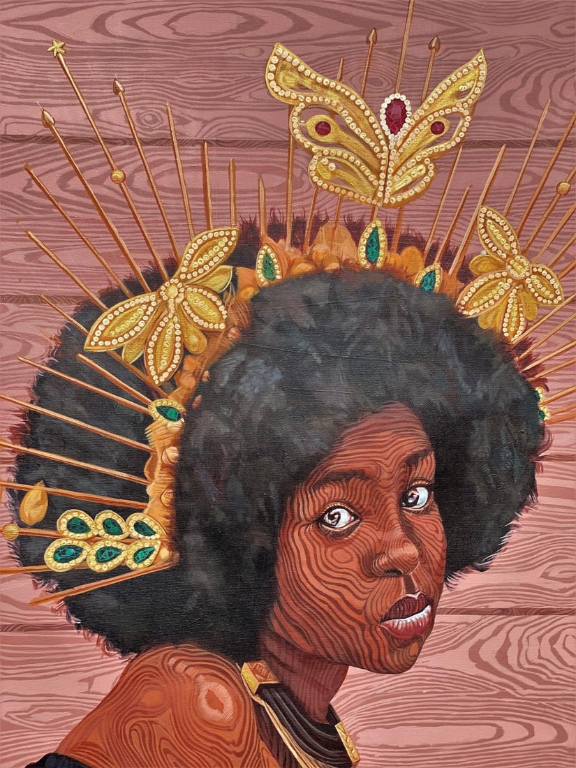Persistence of Expectations by Joseph Idowu | Acrylic on canvas portrait of a woman with butterflies - 2