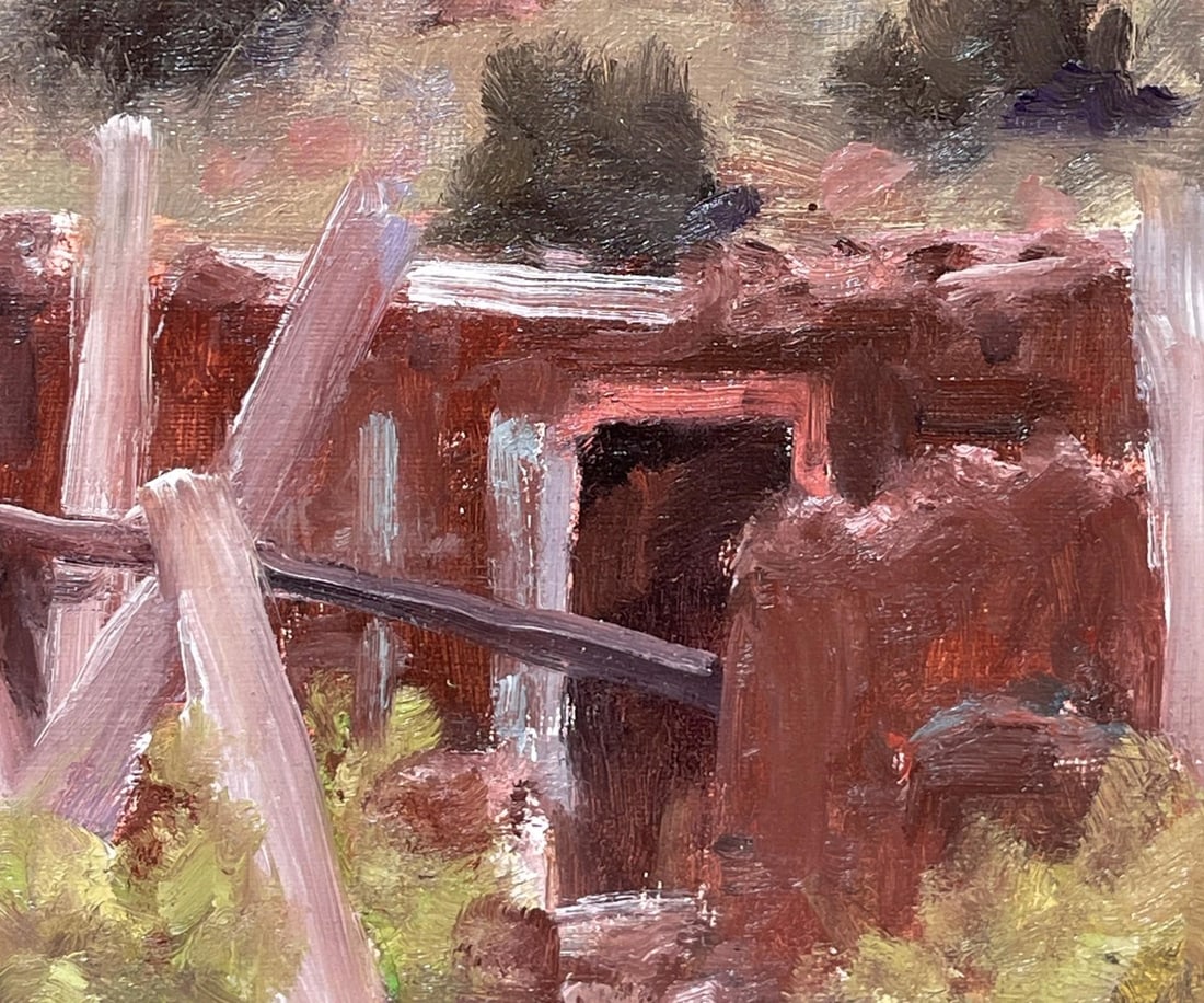 Adobe Ruin - New Mexico by Stephen Day | Oil Painting of a weathered adobe structure in a desert lan - 4