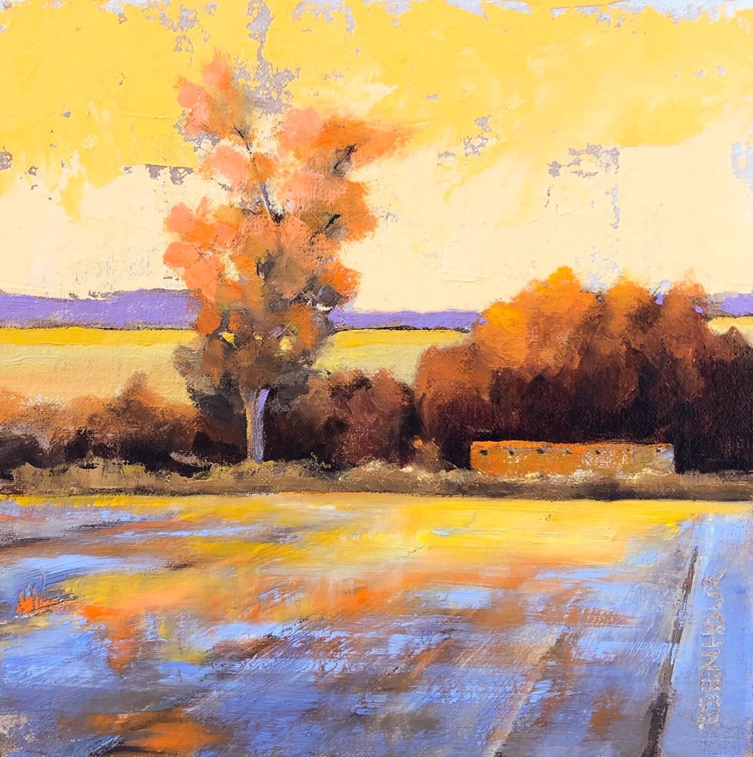 Hoping for One More Cut by Natasha Isenhour | Pastel Landscape with trees and a field - 2