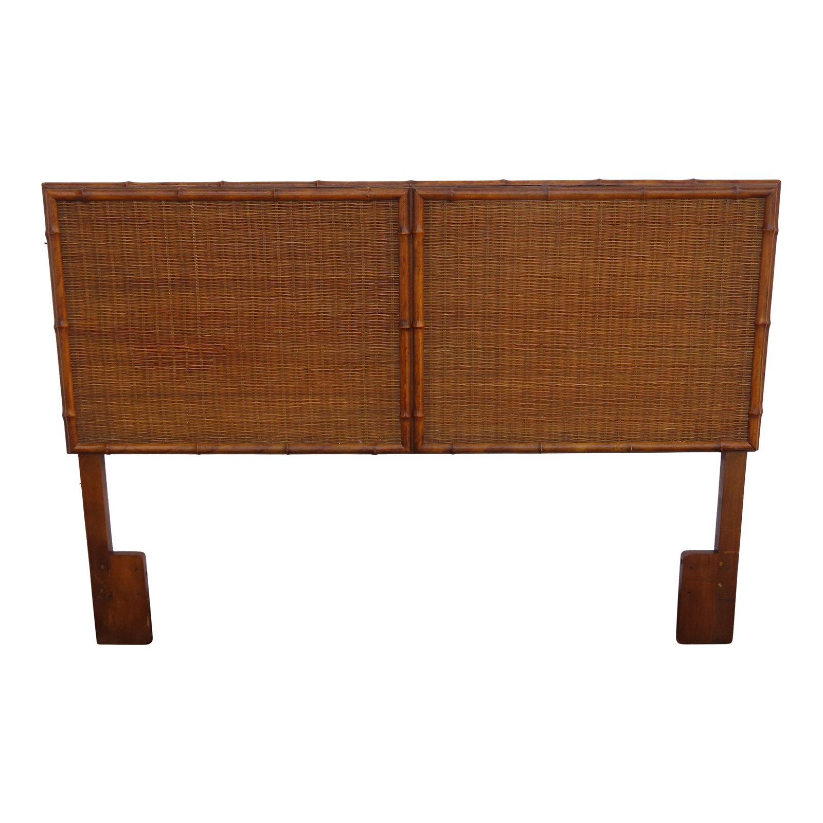 American of Martinsville Hollywood Regency Bamboo Full Queen Size Headboard 6452: This Headboard is made of wood, solid wood, bamboo, wicker, and caning. It was made by American of Martinsville, it is not stamped, however it came with a set that was stamped. This Headboard is an