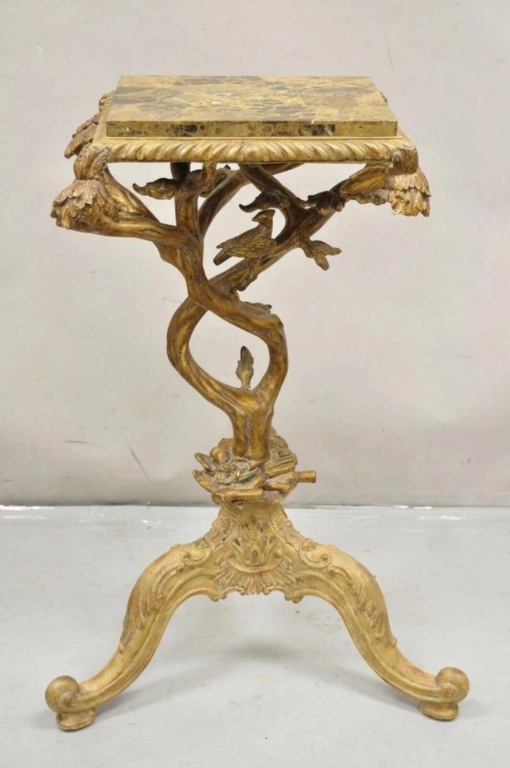 Late 20th Century Maitland Smith Italian Grotto Style Branch and Bird Figural Pedestal Side Table - 10