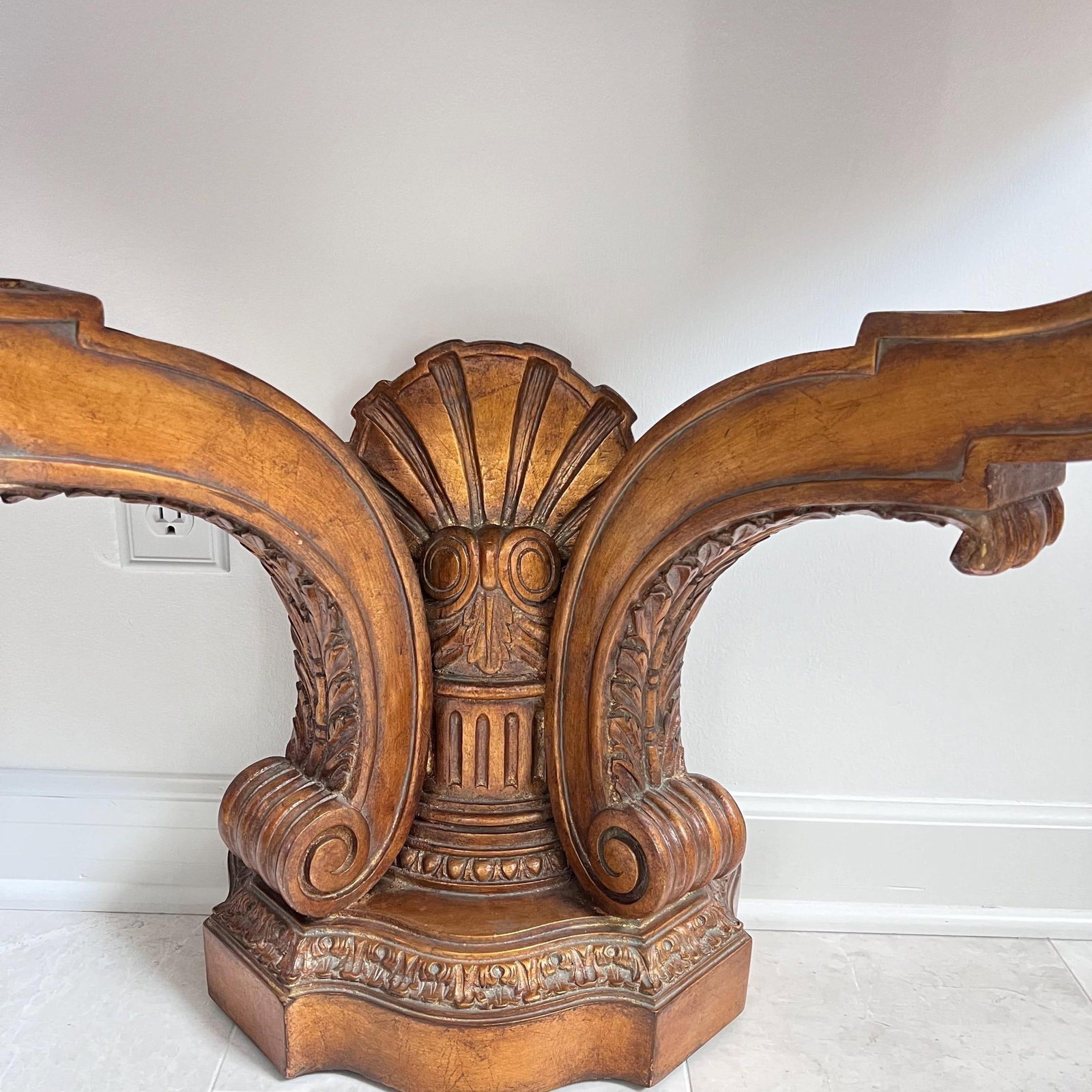 Vintage Maitland Smith Stone-Top Table // Tesselated Black Granite and Limestone // Carved Demilune - 4
