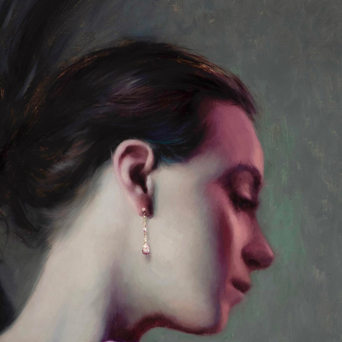 Rose by Derek Harrison | Oil on Linen Portrait of a woman with flowing hair and soft features - 2