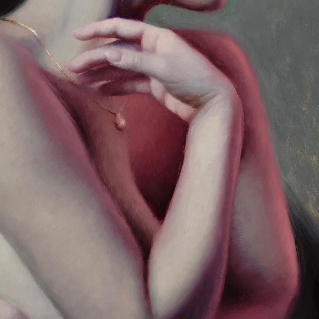 Rose by Derek Harrison | Oil on Linen Portrait of a woman with flowing hair and soft features - 3