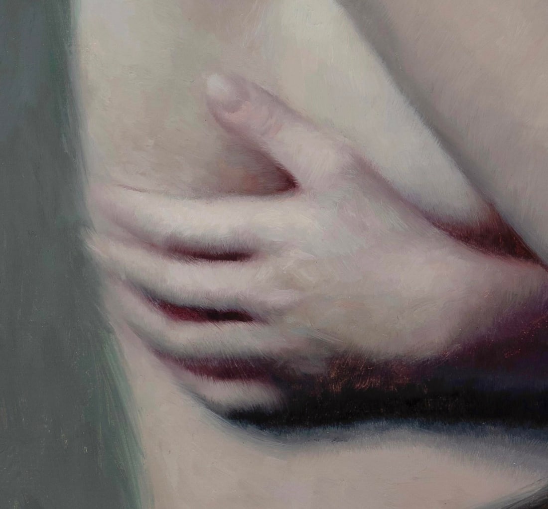 Rose by Derek Harrison | Oil on Linen Portrait of a woman with flowing hair and soft features - 4