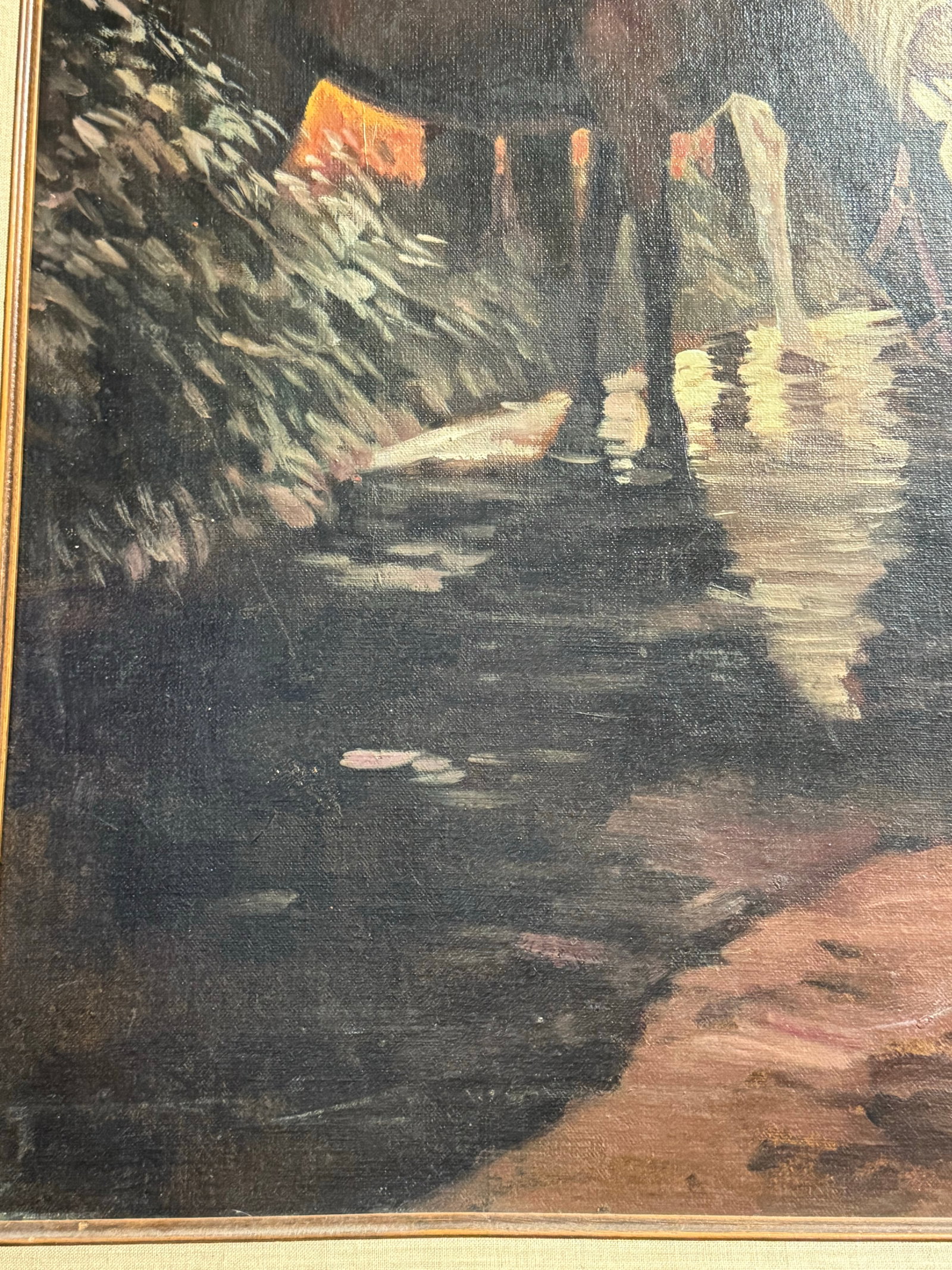 Vintage Signed "Bell" American West Large Painting on Canvas- Watering the Horses - 5