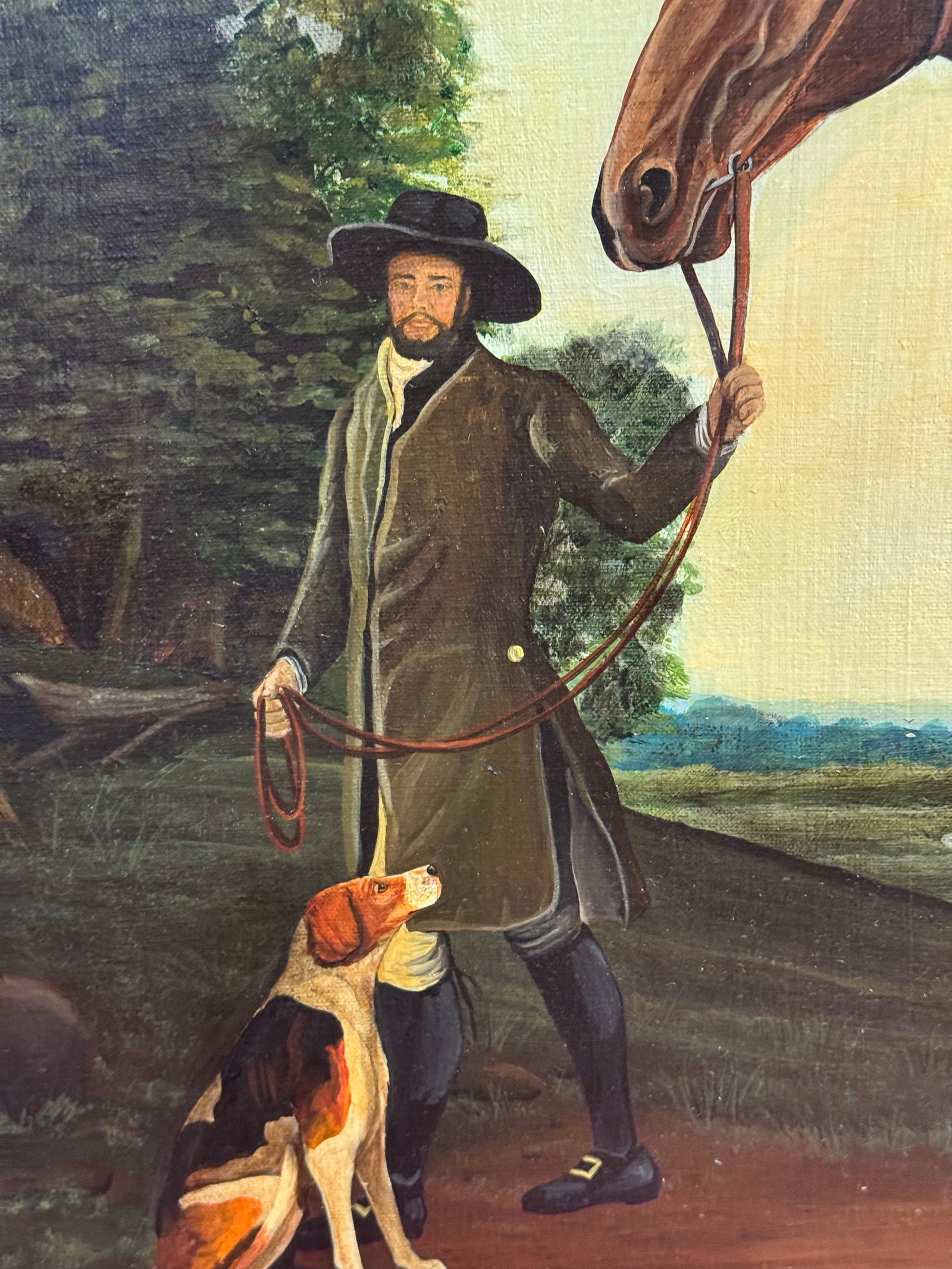 Vintage Horse & Rider With Dog Painting on Canvas- American Artist John Matassa - 2