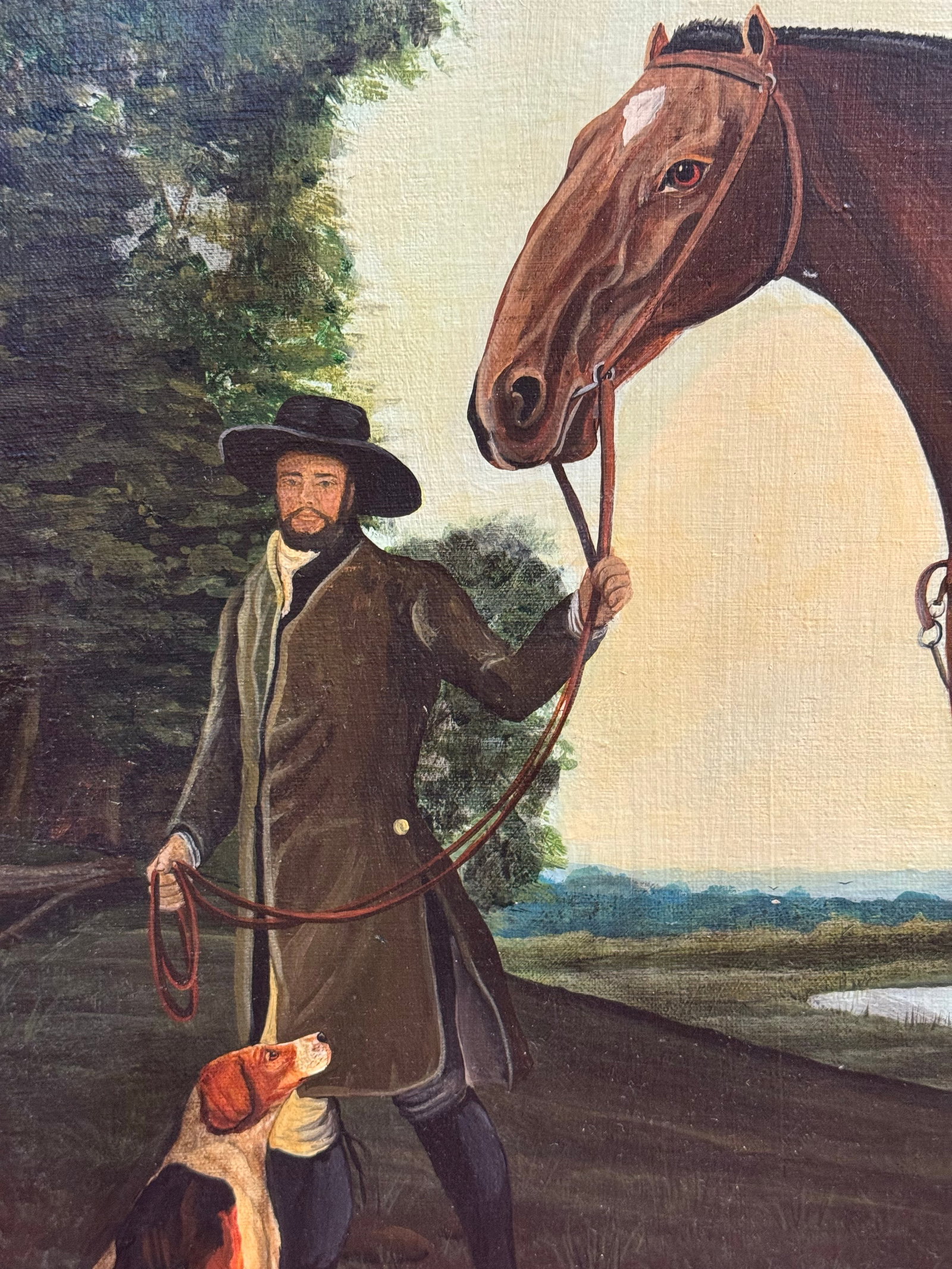 Vintage Horse & Rider With Dog Painting on Canvas- American Artist John Matassa - 6