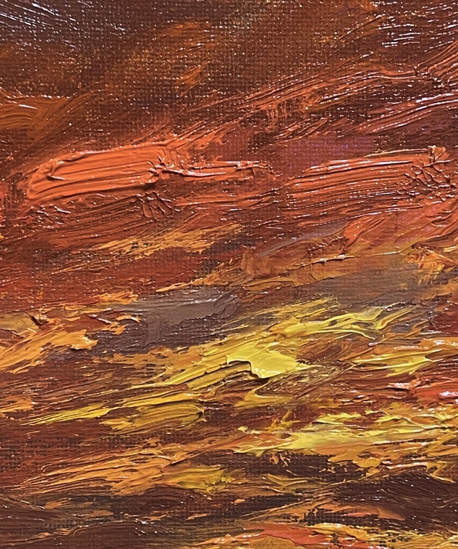 The Western Sky by Sparky LeBold | Oil on Canvas Landscape of a sunset with dramatic clouds. - 4