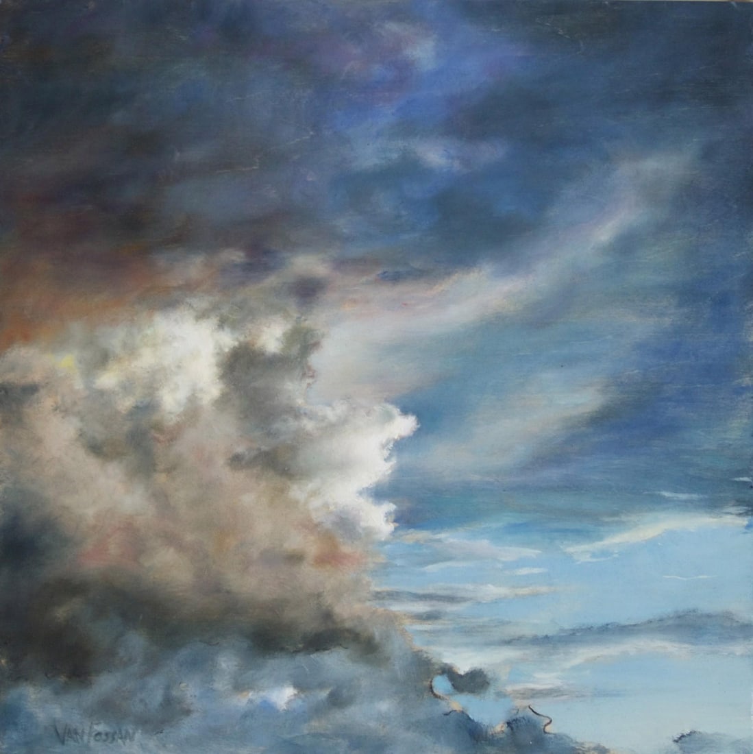 Sky 59 by James Van Fossan | Oil on cradled panel Cloudy sky with blue and gray tones