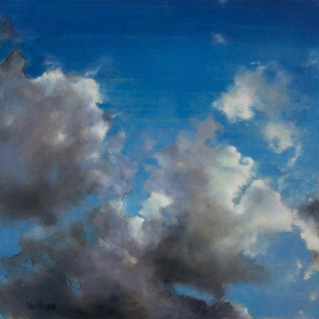 Sky 54 by James Van Fossan | Oil on cradled panel Cloudy sky with blue and gray tones - 2